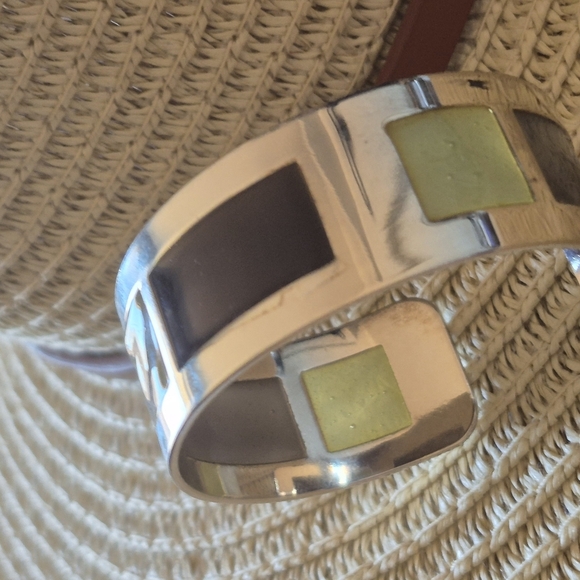 Silver and Gold Geometric Cuff Bracelet - Picture 6 of 7
